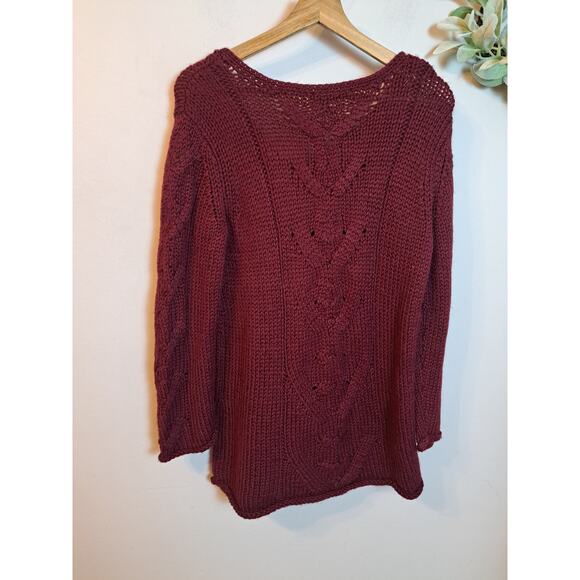 J. Jill V Neck Cable Knit Sweater Alpaca Wool  Blend Size S P Red - Picture 5 of 7